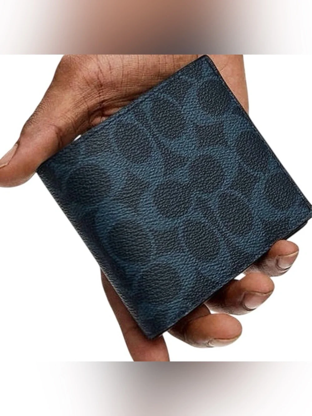 Coach Men's Signature Canvas ID Billfold Wallet Ink Blue Dark Charcoal NWT CY394